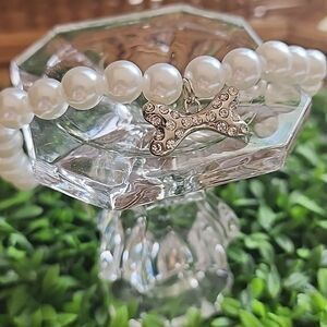 Pet Jewelry Faux Pearl & Rhinestone Encrusted Silver Tone Bone NWOT